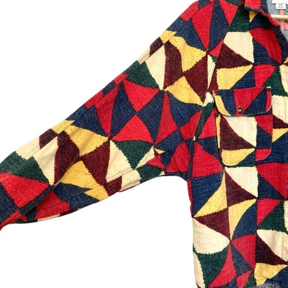 BDG by Urban Outfitters Brody Geometric Print Flannel Button Up Shirt Shacket - Picture 10 of 15